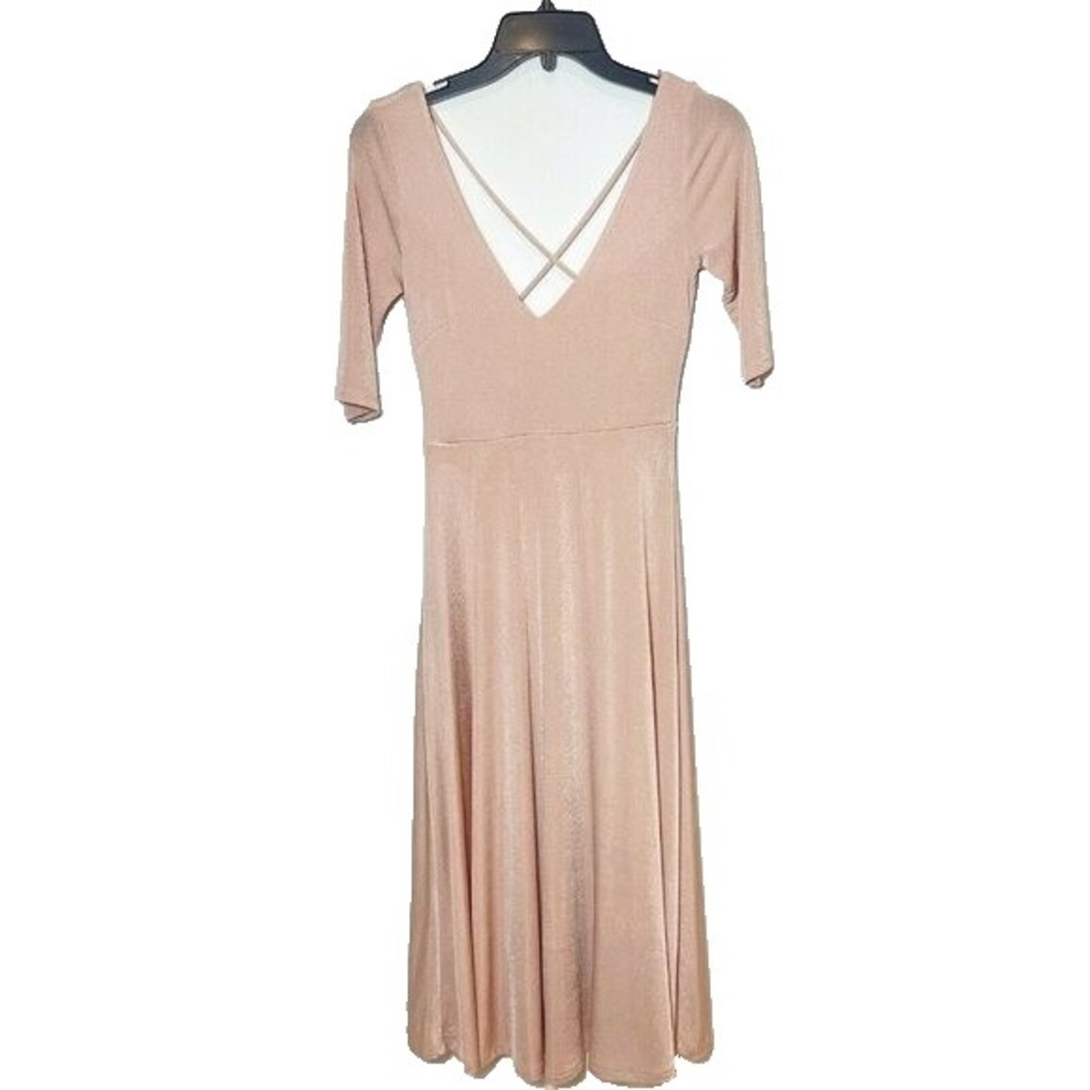 ASTR The Label Midi Dress Womens S Crisscross Back Pink V-Neck 3/4 Sleeve Formal